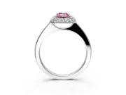 Halo Engagement Ring Setting for Fancy Pink Emerald Cut Center with Plain Tapered Band and Prong Head in Platinum