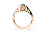 Cathedral Engagement Ring Setting for Fancy Green Pear-Shaped Center with Antique-Style Pave Band and Prong Head in Rose Gold