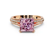 Solitaire Engagement Ring Setting for Fancy Pink Princess Cut Center with Pave Rail Split Shank and Prong Head in Rose Gold