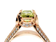 Solitaire Engagement Ring Setting for Fancy Yellow Emerald Cut Center with Accented Split Shank and Prong Head in Rose Gold