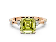 Solitaire Engagement Ring Setting for Fancy Yellow Asscher Cut Center with Bezel Station Band and Prong Head in Rose Gold