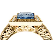 Milgrain Halo Engagement Ring Setting for Fancy Blue Princess Cut Center with Pave Band and Prong Head in Yellow Gold