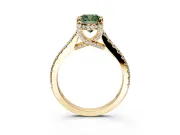 Solitaire Engagement Ring Setting for Fancy Green Cushion Cut Center with Widening Pave Band and Claw Prong Head in Yellow Gold