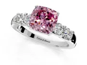 5 Stone Engagement Ring Setting for Fancy Pink Cushion Cut Center with Plain Band and Prong Head in Sterling Silver