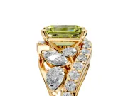 Halo Engagement Ring Setting for Fancy Yellow Emerald Cut Center with Marquise and Pave Bypass Band and Prong Head in Yellow Gold