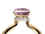 Hidden Halo Engagement Ring Setting for Fancy Pink Princess Cut Center with Plain Rounded Band and Prong Head in Yellow Gold
