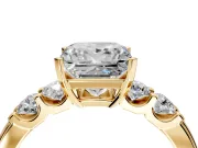 5 Stone Engagement Ring Setting for Princess Cut Center with Plain Band and Prong Head in Yellow Gold