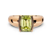Tension Engagement Ring Setting for Fancy Yellow Emerald Cut Center with Wide Flat Band and Tension Head in Rose Gold