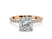 Solitaire Engagement Ring Setting for Cushion Cut Center with Pave Accents and Prong Head in Rose Gold