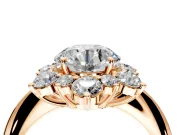Small-Accent Cluster Halo Engagement Ring Setting for Round Cut Center with Plain Band and Prong Head in Rose Gold