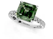 Solitaire Engagement Ring Setting for Fancy Green Asscher Cut Center with Shared-Prong Accents and Prong Head in Platinum