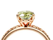 Solitaire Engagement Ring Setting for Fancy Yellow Oval Center with XO Engraved Band and Prong Head in Rose Gold