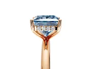 Hidden Halo Engagement Ring Setting for Fancy Blue Princess Cut Center with Thin Round-Wire Band and Prong Head in Rose Gold