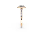 Halo Engagement Ring Setting for Asscher Cut Center with Narrowing Pave Band and Prong Head in Rose Gold