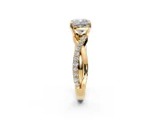 Crossover Engagement Ring Setting for Cushion Cut Center with Pave and Plain Strands and Prong Head in Yellow Gold