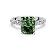Open Basket Engagement Ring Setting for Fancy Green Radiant Cut Center with Pave Band and Prong Head in Sterling Silver