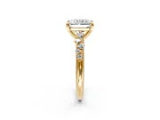 Solitaire Engagement Ring Setting for Radiant Cut Center with Trailing Leaf Accent Band and Prong Head in Yellow Gold
