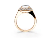 Halo Engagement Ring Setting for Asscher Cut Center with Plain Tapered Band and Prong Head in Rose Gold