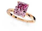 Solitaire Engagement Ring Setting for Fancy Pink Radiant Cut Center with Thin Rounded Plain Band and Prong Head in Rose Gold