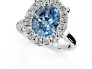 Single Halo Engagement Ring Setting for Fancy Blue Oval Center with Corner Claws, Plain Band and Prong Head in Platinum