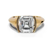 Tension Engagement Ring Setting for Asscher Cut Center with Wide Tapered Band and Tension Head in Yellow Gold