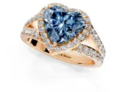 Halo Engagement Ring Setting for Fancy Blue Heart-Shaped Center with Narrow Pave Split Shank and Prong Head in Rose Gold
