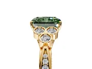 Cluster Engagement Ring Setting for Fancy Green Radiant Cut Center with Bezel Accent Clusters and Prong Head in Yellow Gold