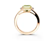 3 Stone Engagement Ring Setting for Fancy Yellow Asscher Cut Center with Low-Set Round Cut Accents and Prong Head in Rose Gold