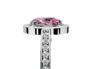 Halo Engagement Ring Setting for Fancy Pink Oval Center with Framed Halo, Pave Band and Prong Head in White Gold