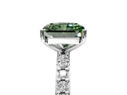 Solitaire Engagement Ring Setting for Fancy Green Radiant Cut Center with Round Cut Pave Band and Prong Head in White Gold
