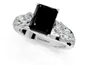 Solitaire Engagement Ring Setting for Fancy Black Radiant Cut Center with Graduated Shared Prongs and Prong Head in Platinum