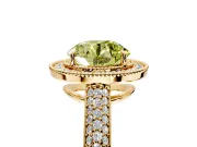 Milgrain Halo Engagement Ring Setting for Fancy Yellow Round Cut Center with Three-Sided Pave Band and Prong Head in Yellow Gold