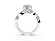 Solitaire Engagement Ring Setting for Heart-Shaped Center with Carved Leaf Shoulders and Prong Head in Platinum
