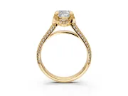 Solitaire Engagement Ring Setting for Cushion Cut Center with Accented Split Shank and Prong Head in Yellow Gold