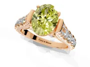 Solitaire Engagement Ring Setting for Fancy Yellow Oval Center with Pave Cathedral Shoulders and Prong Head in Rose Gold