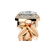 Halo Engagement Ring Setting for Radiant Cut Center with Floral Band and Prong Head in Rose Gold