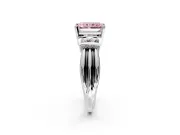 Solitaire Engagement Ring Setting for Fancy Pink Radiant Cut Center with Grooved Bar Accent Band and Prong Head in Sterling Silver