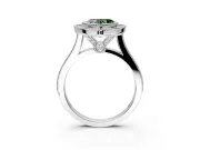 Halo Engagement Ring Setting for Fancy Green Heart-Shaped Center with Milgrain Frame, Pave Band and Prong Head in Sterling Silver