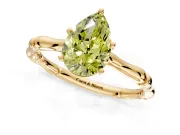 Solitaire Engagement Ring Setting for Fancy Yellow Pear-Shaped Center with Bamboo Band and Prong Head in Yellow Gold
