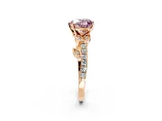 Leaf Motif Engagement Ring Setting for Fancy Pink Heart-Shaped Center with Pave Band and Prong Head in Rose Gold