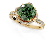 Halo Engagement Ring Setting for Fancy Green Round Cut Center with Openwork Halo, Pave Band and Prong Head in Yellow Gold
