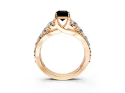 Solitaire Engagement Ring Setting for Fancy Black Emerald Cut Center with Graduated Shared Prongs and Prong Head in Rose Gold