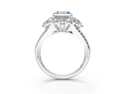 Halo Engagement Ring Setting for Fancy Blue Asscher Cut Center with Two-Strand Split Shank and Prong Head in Platinum