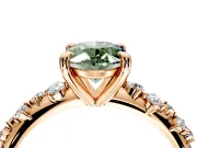 Solitaire Engagement Ring Setting for Fancy Green Oval Center with Trailing Leaf Accent Band and Prong Head in Rose Gold