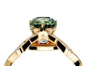 Solitaire Engagement Ring Setting for Fancy Green Emerald Cut Center with Accented Twist Band and Leaf Prong Head in Yellow Gold