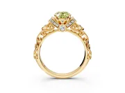 Solitaire Engagement Ring Setting for Fancy Yellow Oval Center with Filigree Band and Prong Head in Yellow Gold