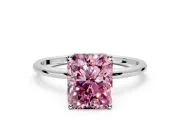Solitaire Engagement Ring Setting for Fancy Pink Radiant Cut Center with Straight Thin Band and Prong Head in Sterling Silver