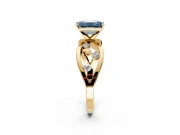 Solitaire Engagement Ring Setting for Fancy Blue Emerald Cut Center with Criss-Cross Accent Band and Prong Head in Yellow Gold
