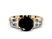 Channel-Set Engagement Ring Setting for Fancy Black Round Cut Center with Baguette Band and Prong Head in Yellow Gold