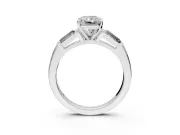 3 Stone Engagement Ring Setting for Radiant Cut Center with Tapered Baguettes, Plain Band and Prong Head in Platinum